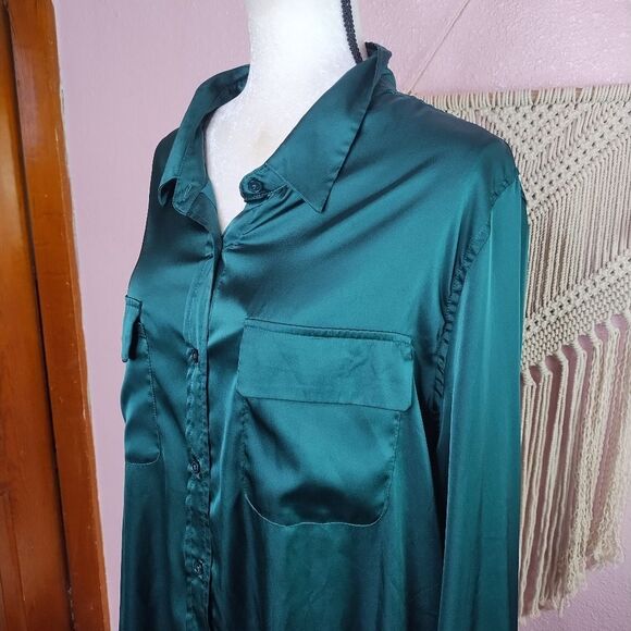 Equipment | Emerald Green Satin Blouse XXL - Picture 3 of 6